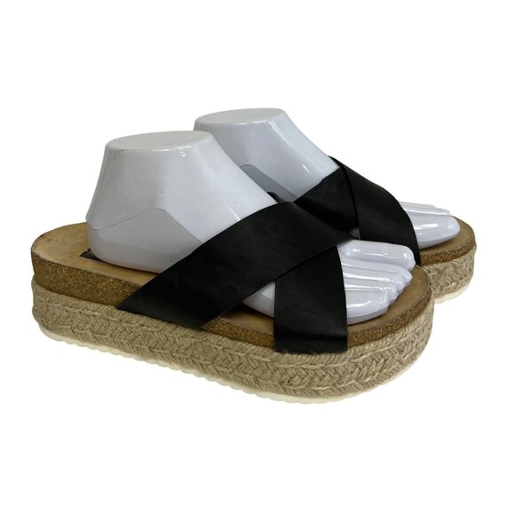 Mezent Women's Sandals Espadrilles Cork Footbed Black Platform Size 10 NEW - Picture 1 of 11